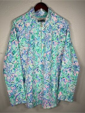 Lilly Pulitzer Mint Multi-Color Floral Half-Zip Pullover